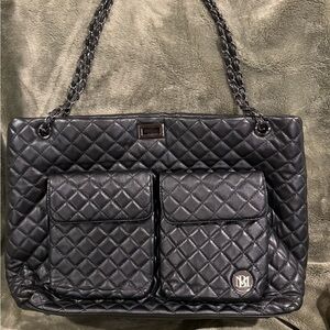 Badgley Mischka Black Quilted Shoulder Bag with Chain Straps
